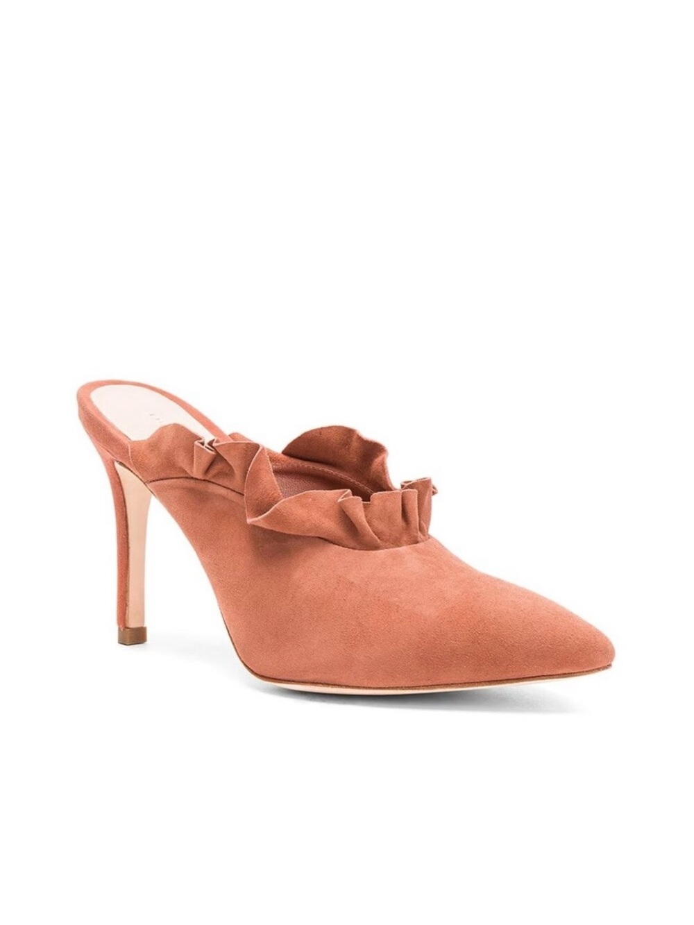 Loeffler Randall Ruffle Suede Mules in Terracotta